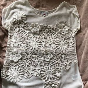 Anthropologie Off White Embroidered Sheer Top